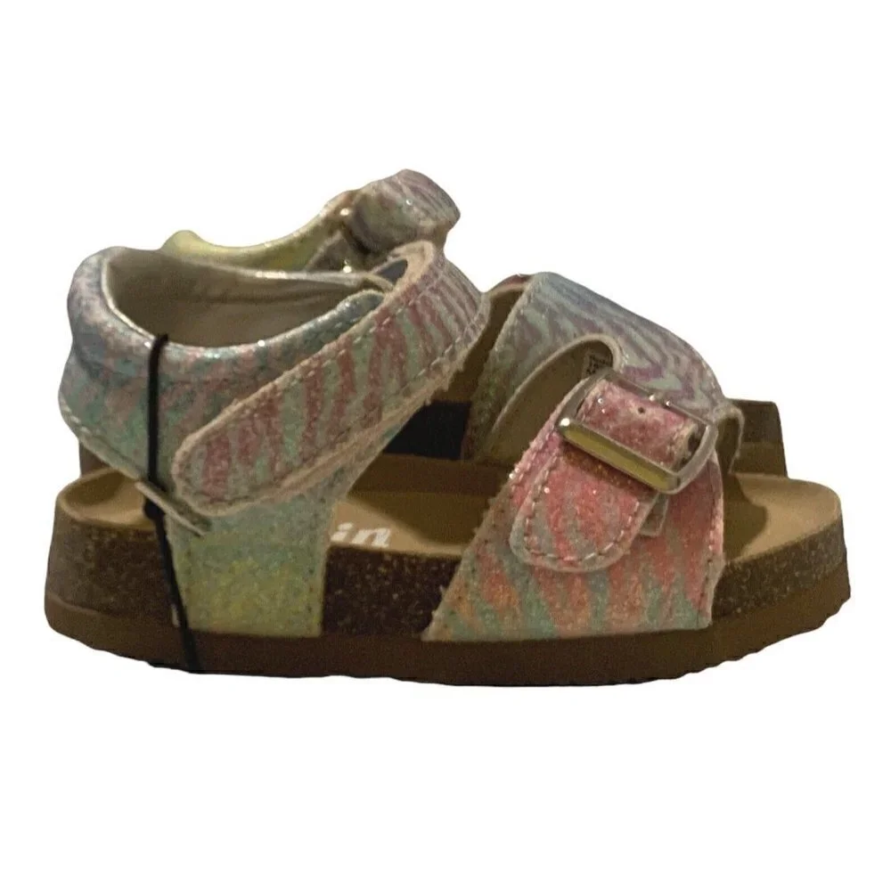 Austin Trading Co Girls 5D Sandals Pastel Glitter Faux Suede Footbed